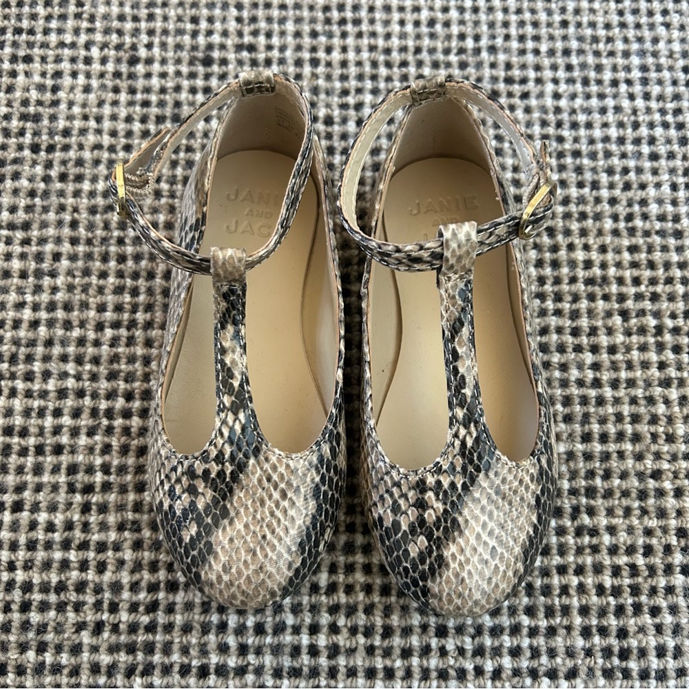 Janie and Jack Black and Cream Snakeskin Kids Dress Shoes